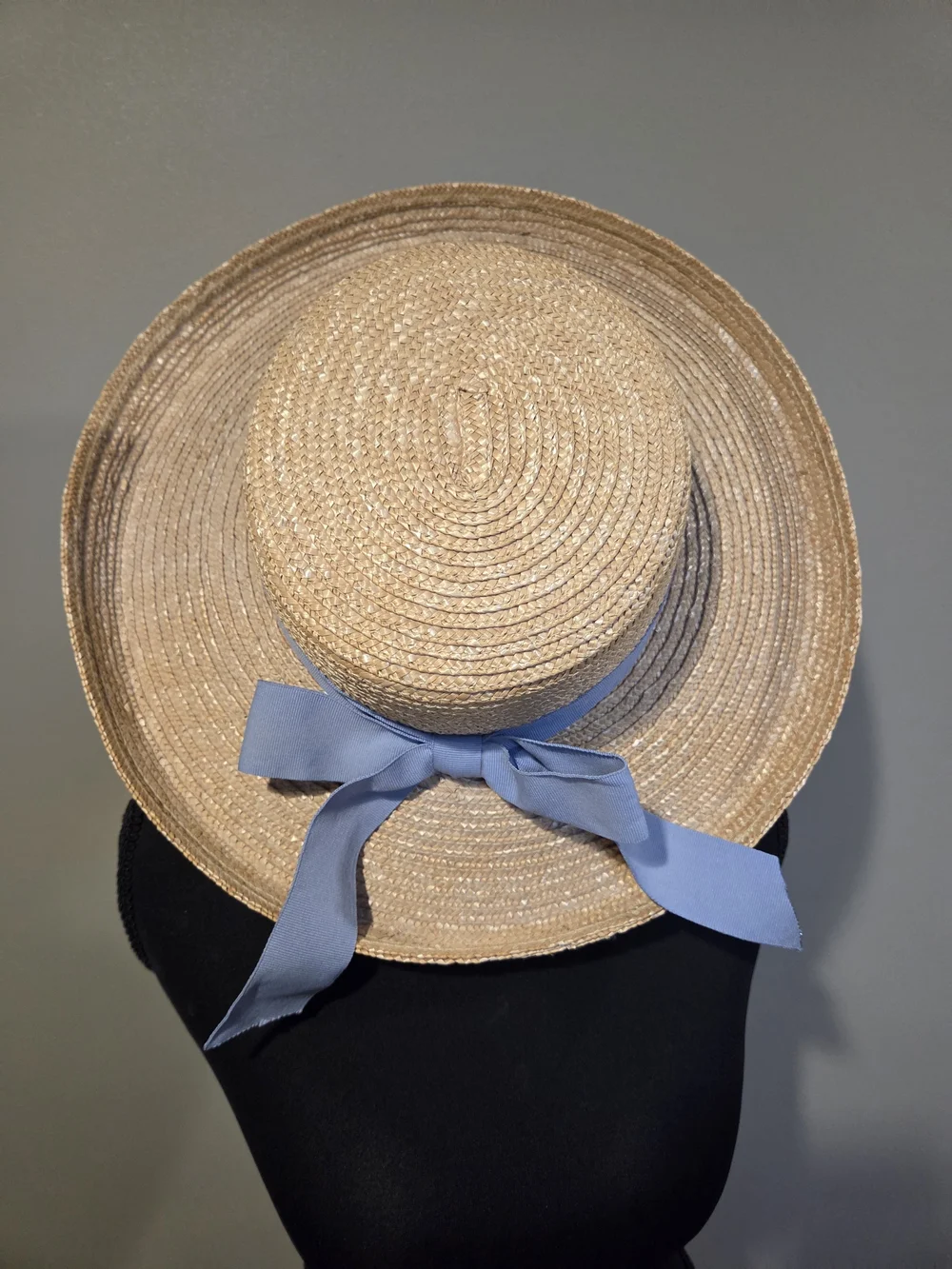 April Cornell Straw Boater Hat with Light Blue Band